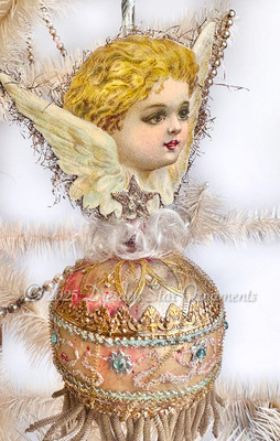 Pastel Angel on Studded Sphere Ornament with Silver Bullion Fringe