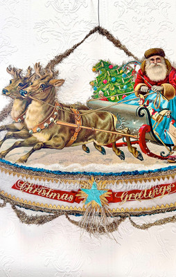 Rare Santa, Sleigh, and Reindeer in Magical Cotton Batting Boat