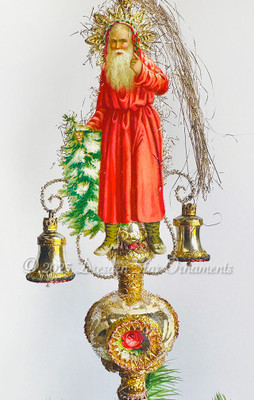 Lifelike Santa on Silver Spire Topper with Ringing Bells