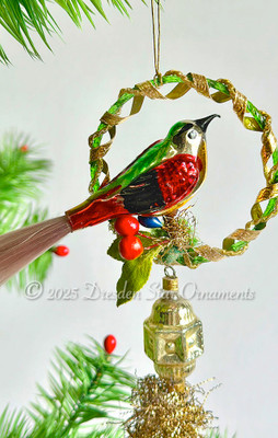 Glass Song Bird Perching on Glass Ring with Fancy Bead