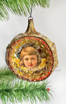 Angel with Golden Wings on Ornate Silver Indent Ornament