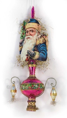 Blue Santa on Striking Purple Glass Spire Topper with Beads