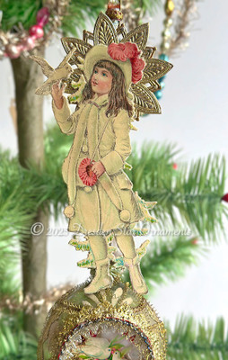 Snow Girl with Doves on Pastel 2-Sided Indent Ornament with Spindle Bottom