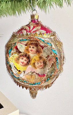 Large 2-Sided Pink and Silver Indent Featuring Angelic Trio and Santa