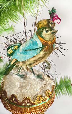 Songbird Exploring in Freshly Fallen Snow on Dainty Glass Silver Bell Ornament