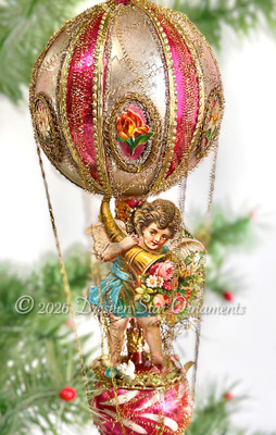 Angel with Flowers in Floral-Themed Pink Striped Double-Balloon