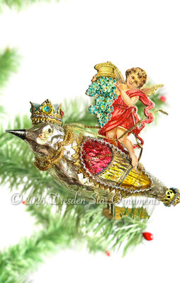 Angel Riding Lifelike Glass Clip-on Sparrow with Jeweled Crown