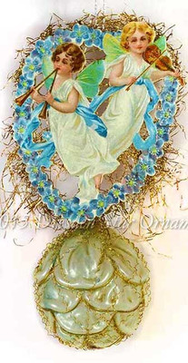 Musical Victorian Fairies on Molded Glass Flower Ornament