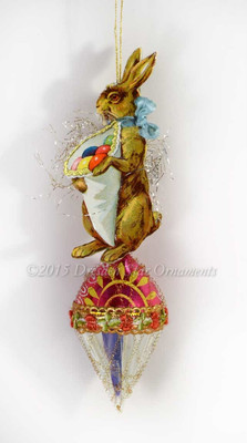 Bunny with Cornucopia on Cheerful Glass Cone Ornament