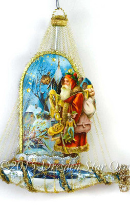 Victorian Santa on Christmas Eve in Silver Ship Ornament