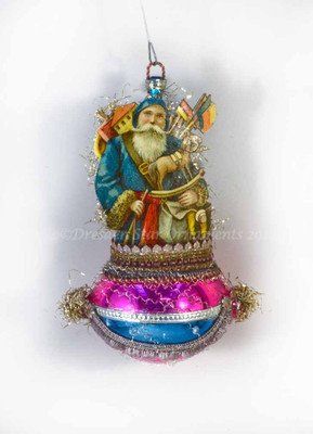 Reserved for Courtney - Santa on Magenta & Blue Oval Ornament