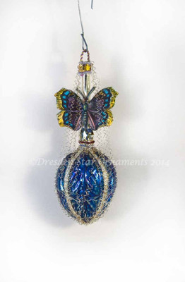 Reserved for Courtney - Butterfly on Molded Blue Ornament 