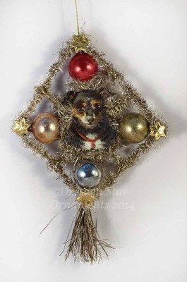 Reserved for Ellen - Scrap & Tinsel Doggie with Glass Beads Ornament 1