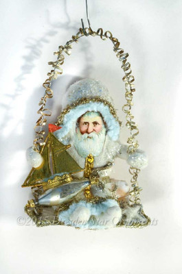 Reserved for Joanne – Coastal Cotton Santa on Swing with Toy Sailboat 