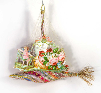 Reserved for Yuliya – Angel Riding Magical Fish on fanciful Glass Ship Ornament
