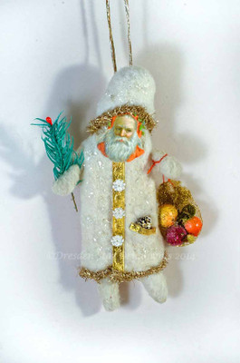 Cotton Father Christmas with Feather-Tree Sprig and Treats 