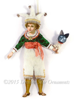 Victorian Boy in Cotton Clown Costume with Halloween Cat
