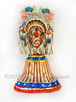 Victorian Patriotic Turkeys On Decorated Paper Bell Candy Container 