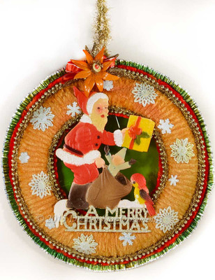 Spectacular Mid-Century Wreath with Santa and Snowflakes 