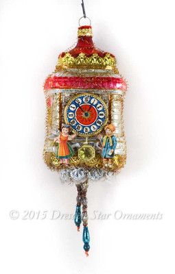 Reserved for Brenda – Detailed Glass Clock Ornament with Boy and Girl Figures