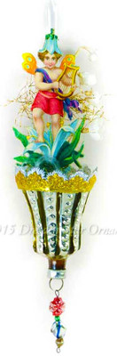 Lily Fairy with Lyre on Antique Glass Bumpy Bell 