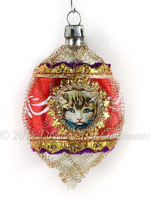 Double-sided Red and Silver Tear-drop Indent with Two Kitties