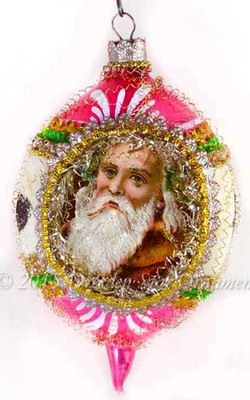 Frosty Santa in Pink and White Striped Oval Indent