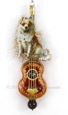 Reserved for Melissa – Exquisitely Detailed Glass Cello Ornament with Cute Dog 