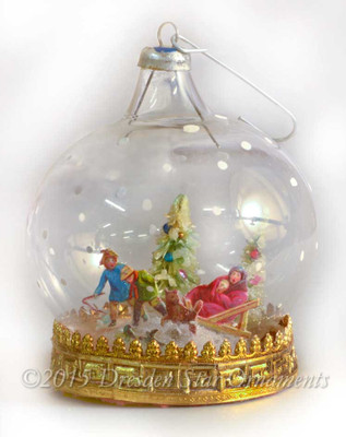 Children in Snow Scene on Glass Dome Diorama Ornament