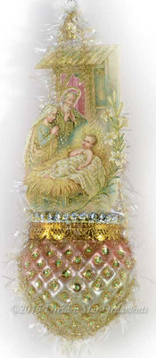 Pastel Nativity Scene on Embossed Ornament with Jewels and Sequins