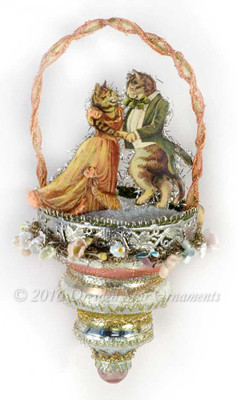 Reserved for Diana – Dancing Tabby Cats on 3-Tierred Glass Basket Ornament