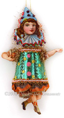 Adorable Victorian Girl Clown with Green Glass Body