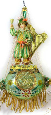 Celebrating Irishman with Harp on Green Ornament with Gold Bullion Fringe