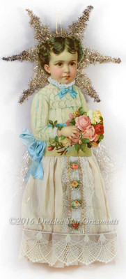 Large Victorian Girl in Exquisite Lace Dress with Blue Silk Ribbon