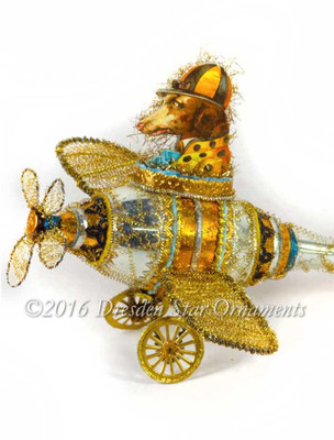 Reserved for Diana –Dog in Bowler Cap Flying Amazing 3-D Glass Airplane