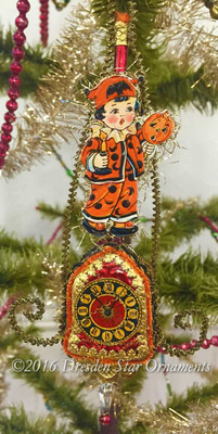 Reserved for Melissa – Boy in Halloween Costume on Figural Glass Clock Ornament 