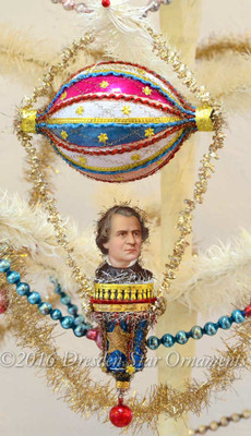 Reserved for Brenda – President Johnson in Patriotic Dirigible with Blue Bell and Decorative Loop Tinsel 