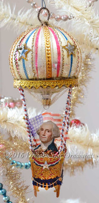 Reserved for Brenda – President Washington in Antique Patriotic Balloon with Dresden Paper Basket