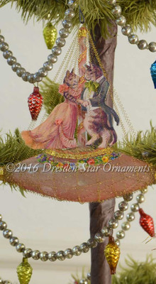 Reserved for Melissa – Dancing Tabby Cats on Beautiful Antique Unsilvered Rose-Pink Boat