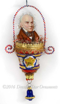 President John Quincy Adams in Patriotic Molded Glass Bell Ornament