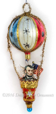 President Lincoln riding Patriotic Hot Air Balloon Ornament with Red Bell