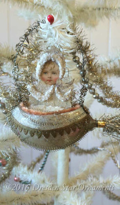 Reserved for Dennis – Snow Baby in Antique Glass Rocket Ornament