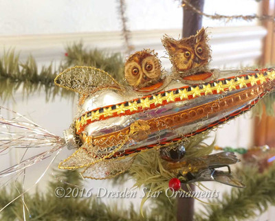  Reserved for Brenda – Owls Riding Steam-Punk Halloween Rocket Clip-On Ornament