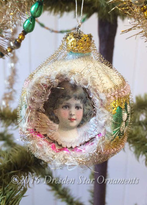 Cherub with Lavender Wings on Beautiful Pastel Frosted Indent Ornament