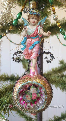 Angel on Antique Pink Banjo Ornament with Its Original Tinsel