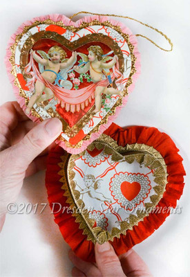 Pink and Red Heart Candy Container with Victorian Angels and Rare Valentine Paper