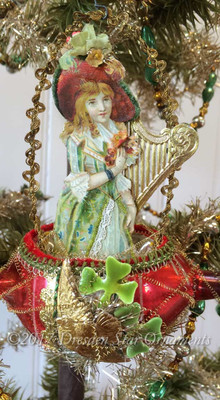 Irish Lass with Golden Harp in Matching Glass Boat with Shamrocks