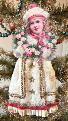 Reserved for Ruth – Snow Girl with Decorated Cotton Batting Skirt