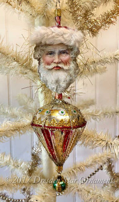 Reserved for Dennis – Beautiful Rare Santa with Fur-Lined Cap on Antique Parasol Ornament