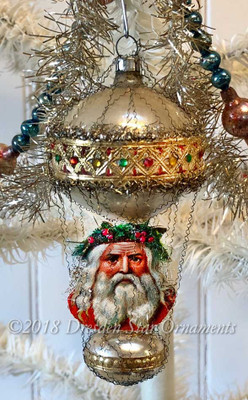 Festive Santa on Satin Pldastel Double-Balloon Ornament with Go Embossed Paper and Rhinestones